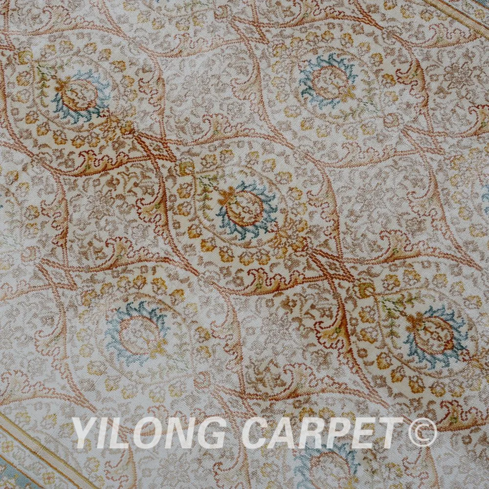 Yilong 3 5 'x 5' Восточная шелковая ковровая дорожка бежевая Изысканная маленькая
