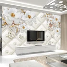Настенные росписи 3D по фото с тиснением, белые ювелирные украшения с цветами для гостиной, фона за ТВ, домашнего декора, Настенные обои для стен 3 D