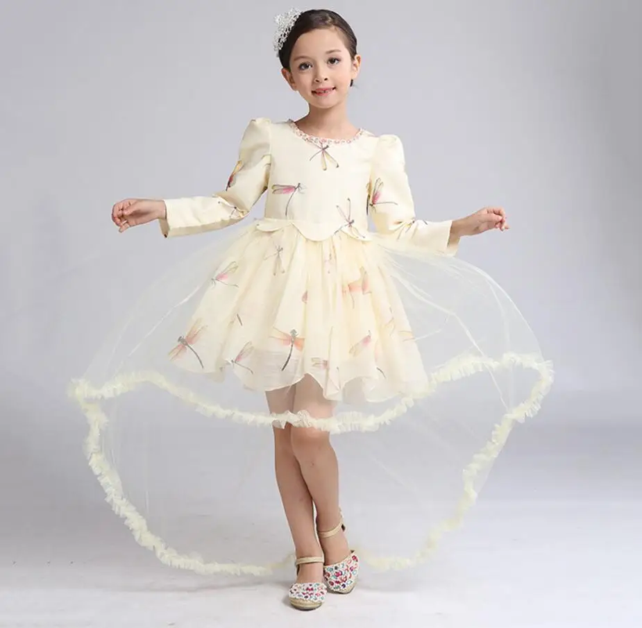 2017 г. Платья для маленьких девочек детское платье с принтом стрекозы принцессы