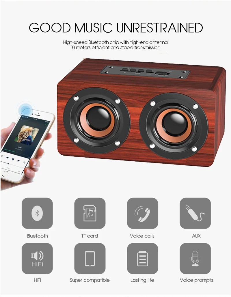 FDGAO Hifi портативный деревянный беспроводной динамик Bluetooth ПК стерео мини звуковая панель сабвуфера деревянный домашний/открытый MP3 музыкальный громкий динамик