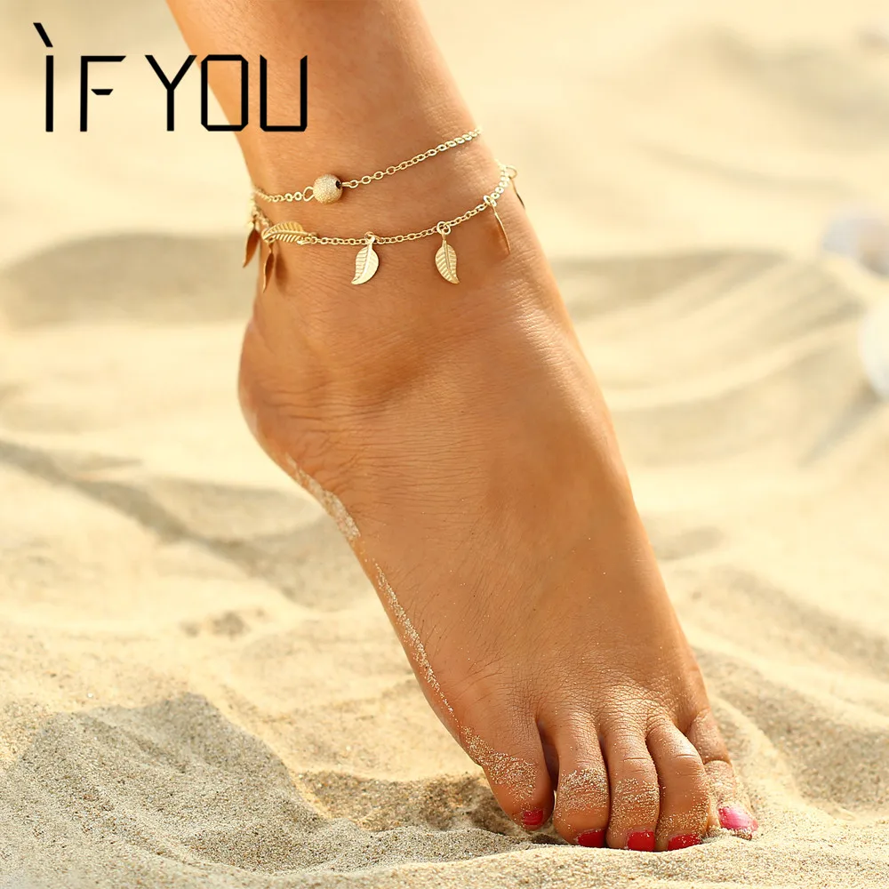 Богемные сандалии IF YOU золотые серебряные в форме листьев|foot ankle|beach ankle braceletankle
