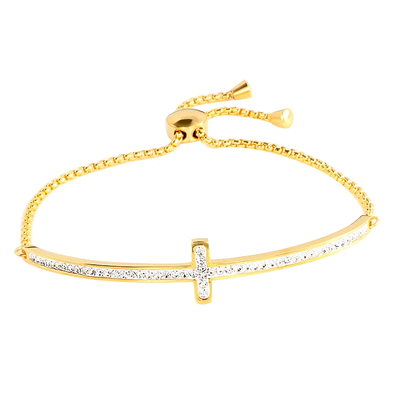 gold color Trendy Gold Color Charming Chain Bangle Bracelet for Woman Man Metal Cross CZ Charming Wristband Luxury Brand Jewellery Gift - Окраска металла: gold color