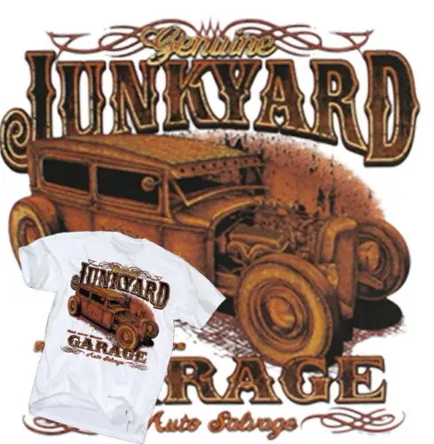 

Hot 2019 Fashion Black Cotton T-Shirt Junkyard Garage T-Shirt Route 66 Hot Rat Rod Tattoo Car Fans Rockabilly Design T-Shirt