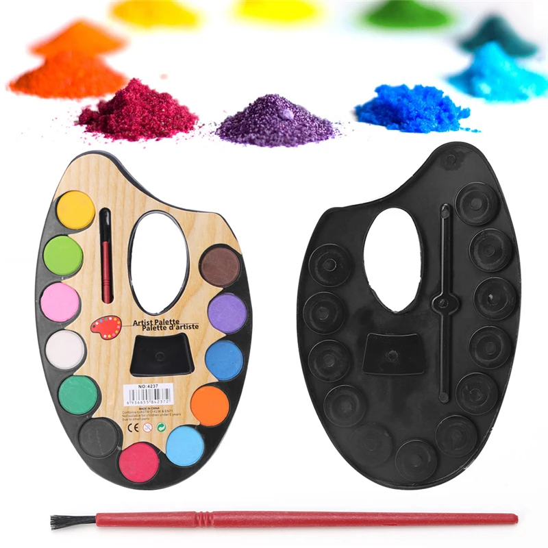 

12 Color Professional Artist Palette Paints Set Hand Wall Textile Painting Brush