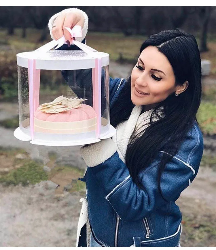 Круглая прозрачная коробка для торта упаковка выпечки 6/8 дюйма на день рождения