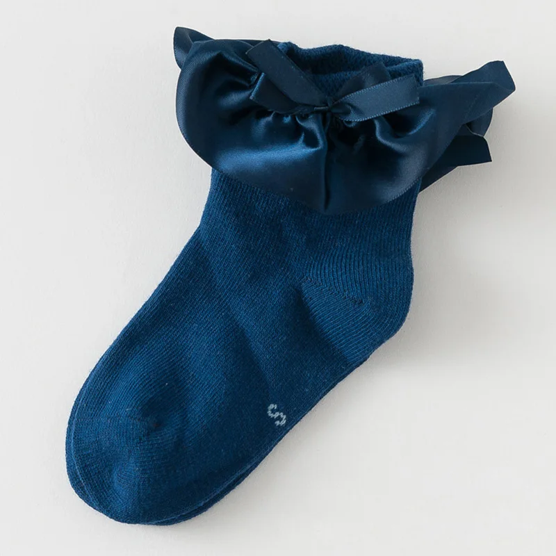style1 Navy blue Детские носки для девочек хлопковые носки из искусственной замши для малышей мягкие осенне-зимние детские банты для девочек короткие носки Sokken Skarpetki - Цвет: style1 Navy blue