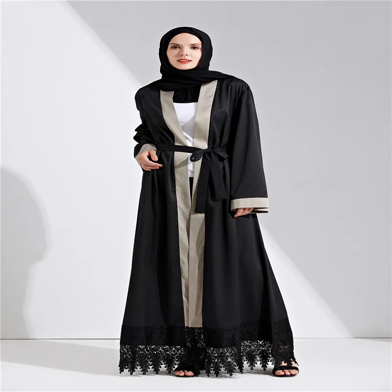 Летнее черное кружевное шитье мусульманский кардиган абайя Maxi Abayas Исламская