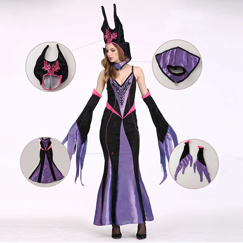 

New Troll Witch Costume All Saints Queen Cosplay Uniform Halloween Masquerade Vintage Dresses Clothing