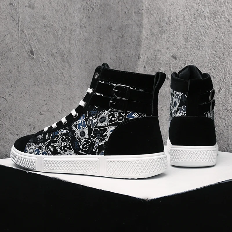 Men's Casual Shoes Lace-up High Top Fashion Men trainers Autumn Decoration Flat For Student Black zapatos de hombre | Обувь
