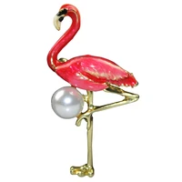 hiroshi mori cute enamel flamingo brooches unisex women and men brooch pin bird animal broches fashion dress coat accessories