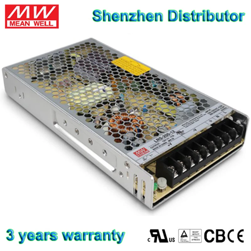 Mean Well power supply, 200W, AC110V/220 to DC 12V, Max 8.5A output, UL approved  LRS-200-12, 2pcs/lot, 3 years warranty.