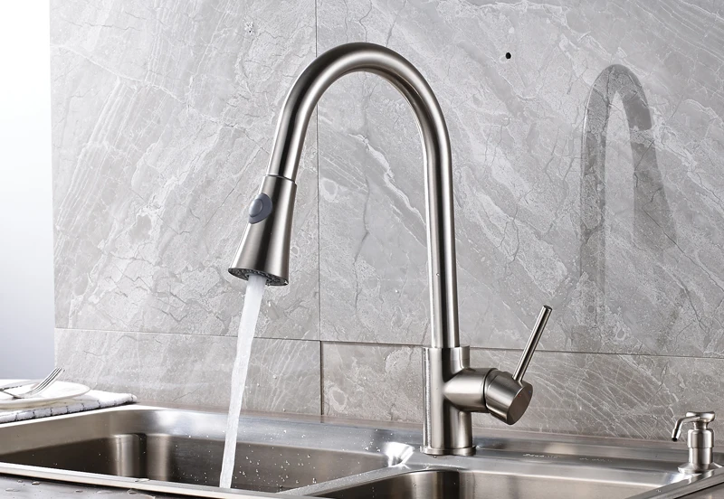 Матовый никелевый кухонный смеситель для раковины с одной ручкой поворотным