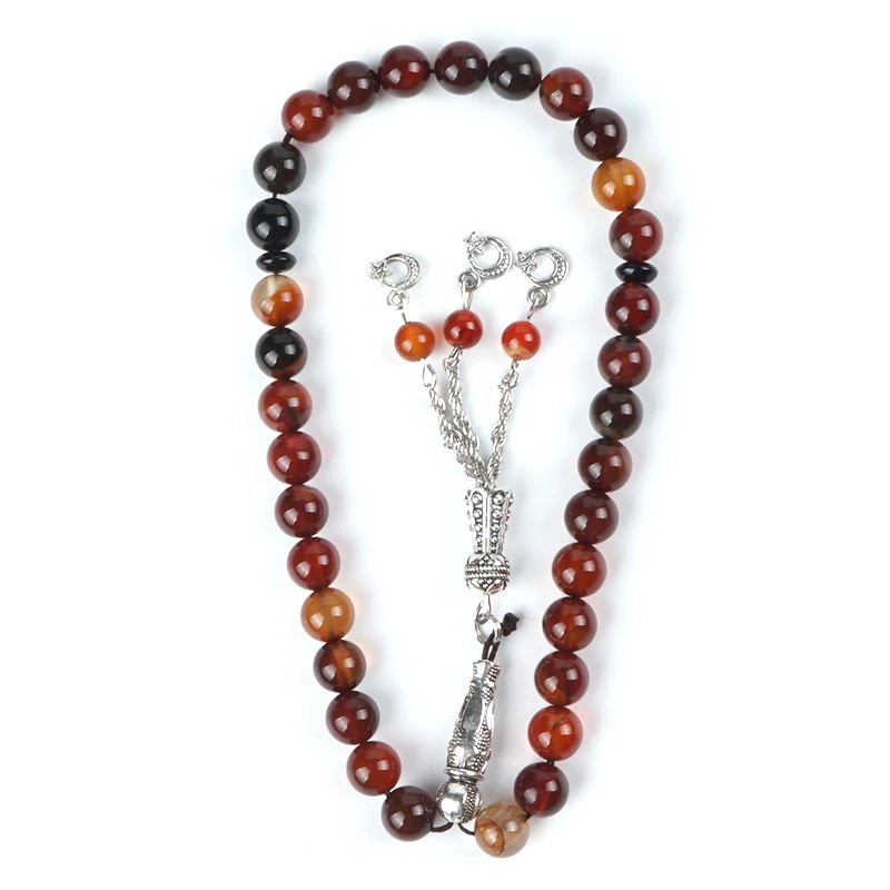 Новый четки из натурального камня 33 шт. Tesbih 10 мм черный агат для мусульманских