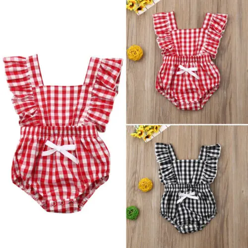 Боди для маленьких девочек боди в клеточку Летний комбинезон одежда малышей 2019 |