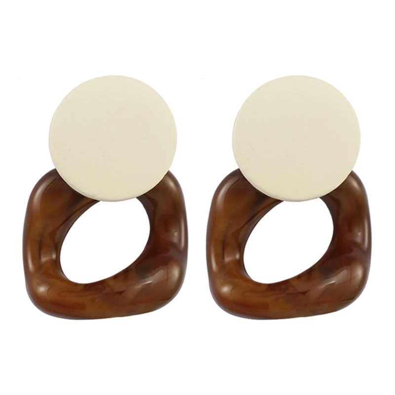 White Brown AENSOA модные большие серьги-капли из смолы для женщин новые большие корейские квадратные серьги с уксусной кислотой трендовые деревянные геометрические ювелирные изделия - Окраска металла: White Brown