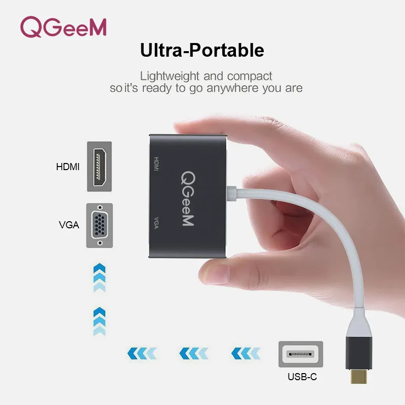 QGEEM USB C HDMI кабель совместимый адаптер VGA Type c к 4K для MacBook Pro ChromeBook galaxy S9 Huawei P20