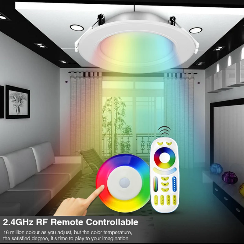 Фото FUT068 6 Вт RGB + CCT светодиодный светильник AC100-240V круглый умный светодиодный светильник с регулируемой яркостью совместимое приложение/2,4G Hz RF FUT092 пульт дистанционного управления №2