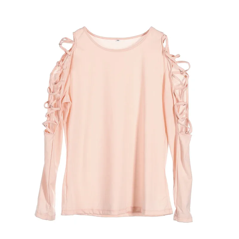 Корейские свободные розовые топы с полым рукавом Весенняя футболка для женщин