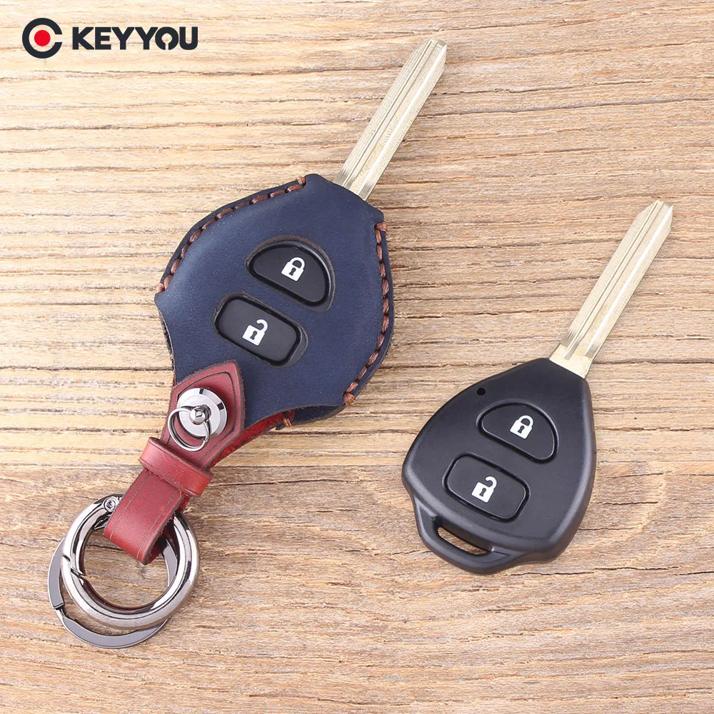 KEYYOU 2 кнопки дистанционного Fob кожаный чехол для автомобильных ключей TOYOTA Rav4 Corolla