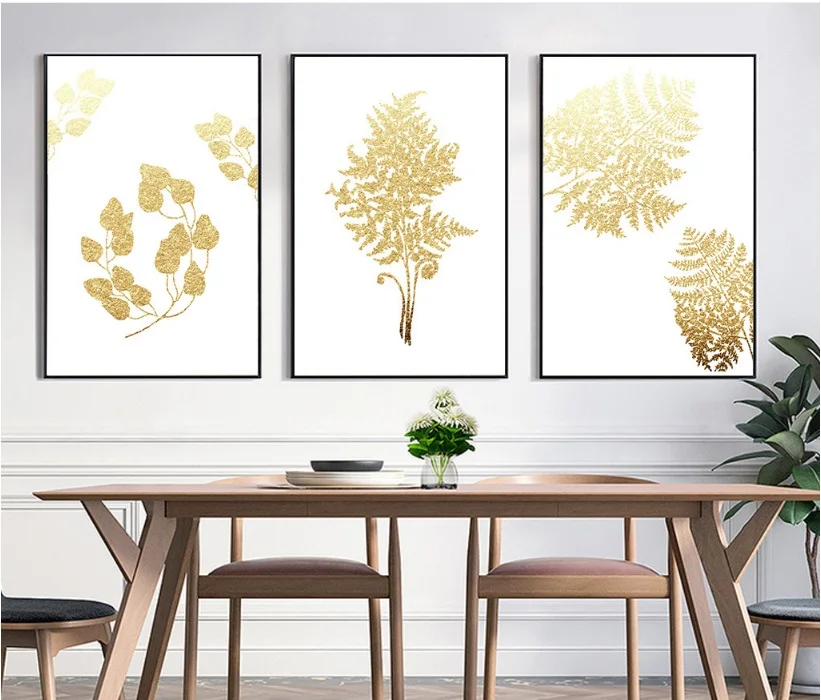 

Nordic Simple Gold Leaves Print Picture Decorative Painting Modular Picture Wall Art Canvas Painting for Living Room No Framed