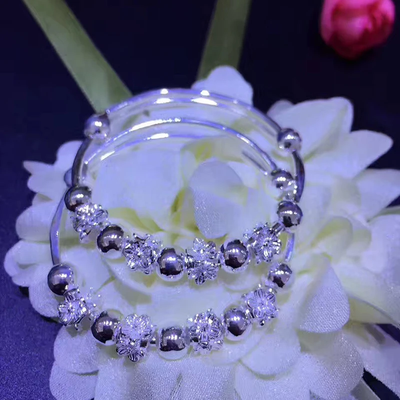 

Healthy 990 sterling silver Bangles bracelets for girls boys children Fashion lucky round beads design Hot sale 1pair with 2pcs