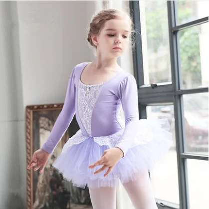 

Ballet Tutu Dresses Girls New Arrival Long sleeve Lace Practice Dance Costume Leotard Skirt Children Ballet Dance Skirt