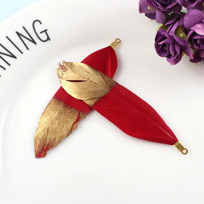 10 шт. ручная роспись золотые гусиные перышки натуральный богемный кулон перо