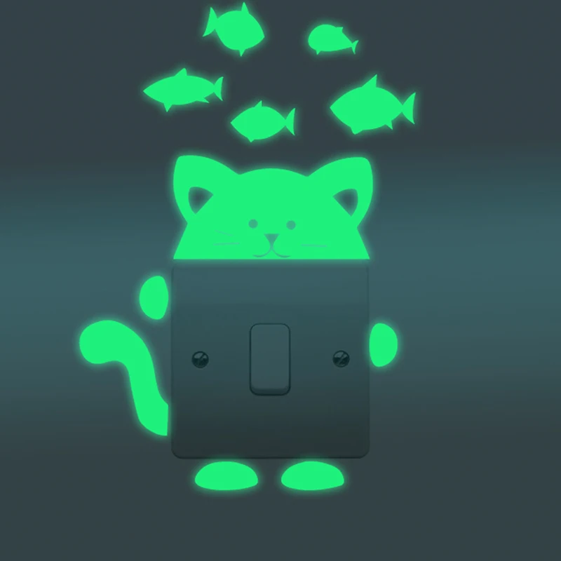 09 cat fish Креативный мультфильм зеленый светильник светящиеся наклейки s темное свечение яркая звезда Животные наклейки для свечей для детской кровати детские наклейки для украшения комнаты - Цвет: 09 cat fish