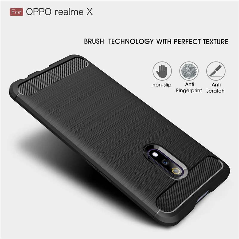 Чехол Oppo Realme X противоударный резиновый силиконовый чехол бампер из углеродного