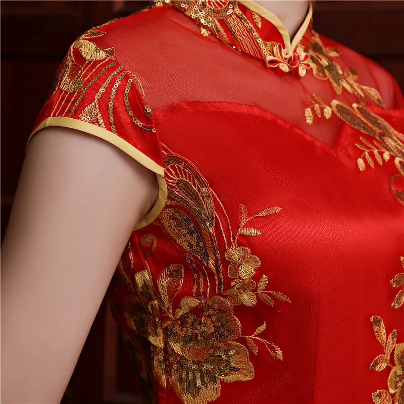 Женское винтажное платье Ципао Кружевное облегающее мини с цветочным принтом и