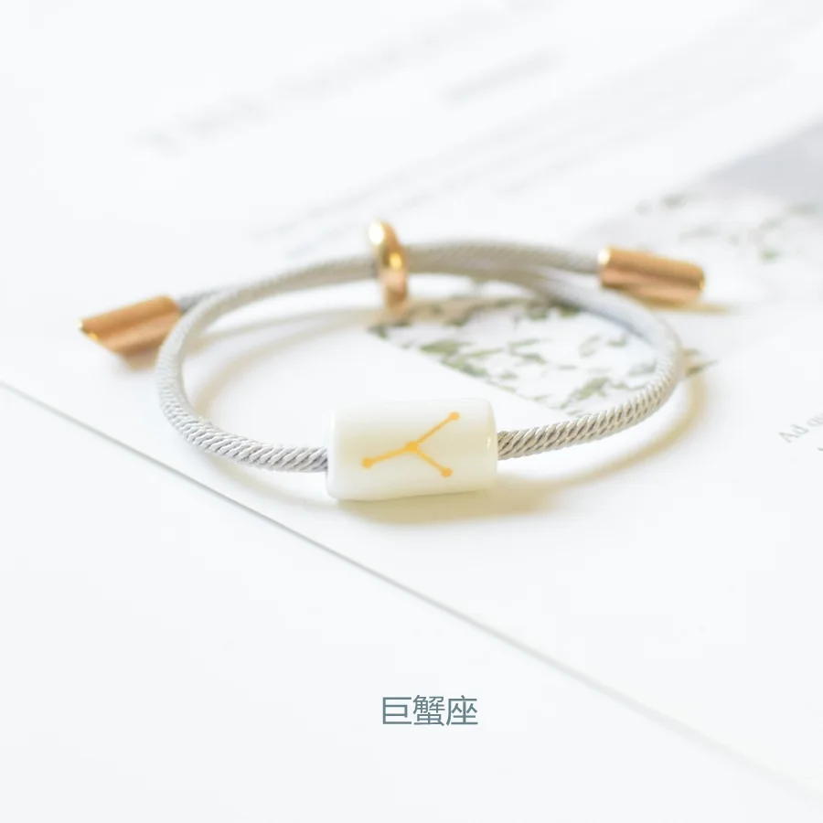 New ceramic 12 Constellation Bracelet Men Women Boys Girl Lace Up Woven Leather Constellations Charm Bracelets | Украшения и