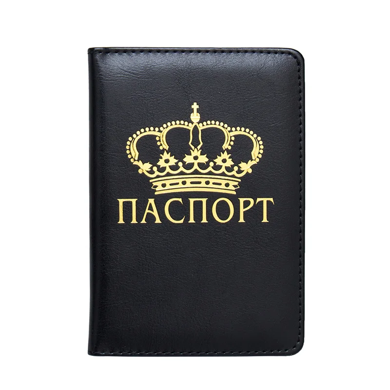 black Русская Корона черная Мода Международный стандартный размер Обложка для паспорта водонепроницаемый твердый Держатель для паспорта из искусственной кожи - Цвет: black