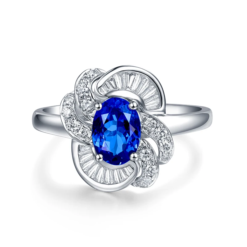 Женское кольцо LOVERJEWELRY из настоящего белого золота 14 карат с танзанитом|Кольца| |