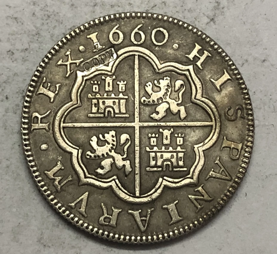 Испания 1660 г. BR 4 reals-Felipe IV копия посеребренной монеты | Дом и сад