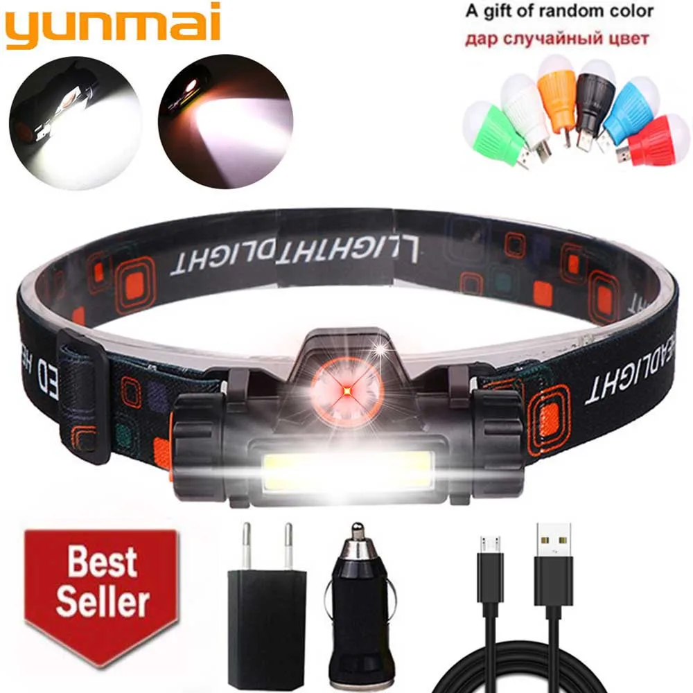 Мощный налобный светильник Yunmai Xpe + cob Перезаряжаемый Usb фонарь со встроенным