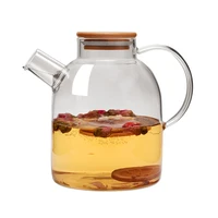 1800ml heat resistant pitcher jug glass teapot with bamboo lid stainless steel filter with infuser dip kettle with handle
