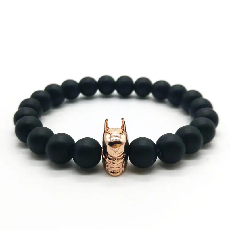 New Brand Cute Bear Fashion Roman Knight Batman Bracelet 8mm Black Matte Stone Beads Men And Women Charms Jewelry | Украшения и