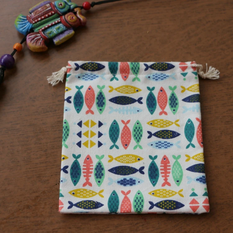 2016 Fish белье хлопок хранения сумки 14x16 см 10 шт./лот Drawstring ткань подарочные пакетики