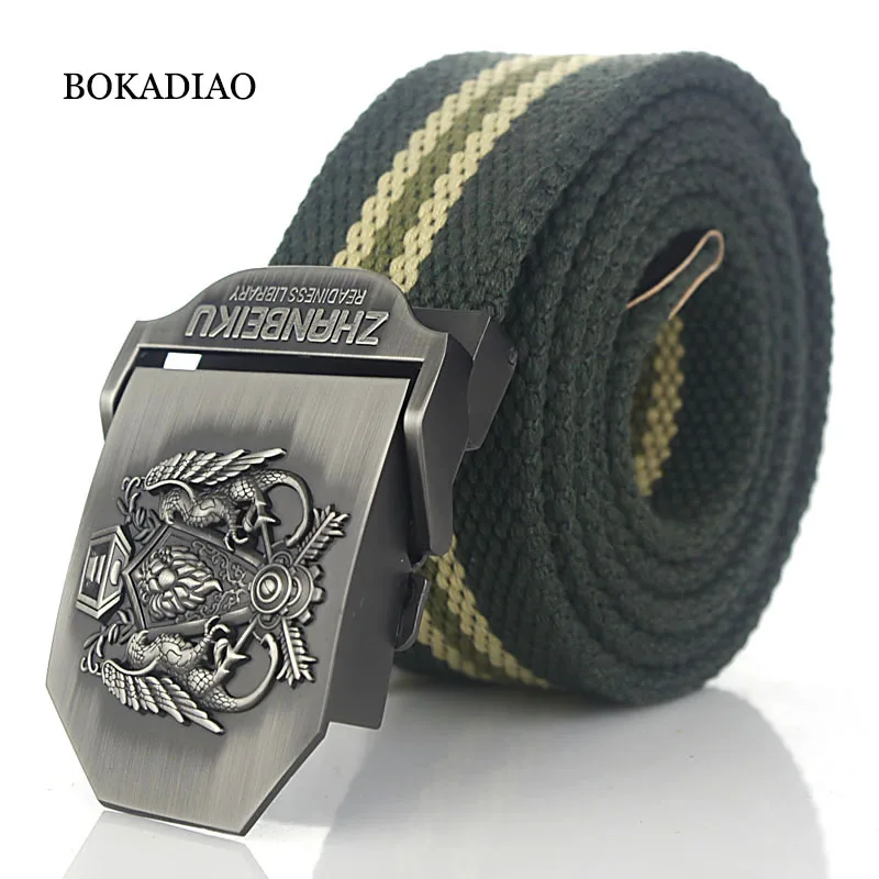 BOKADIAO Men&Women Military Canvas belt luxury Lion Metal buckle jeans belt Army tactical belts for Men waistband strap male Red
