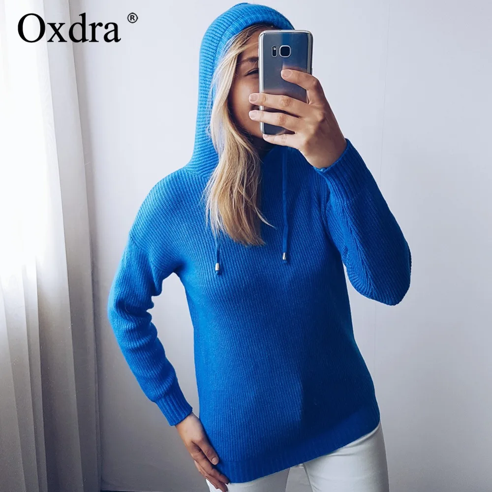 Oxdra 2018 осень зима модный женский пуловер чистый цвет вязаные свитера