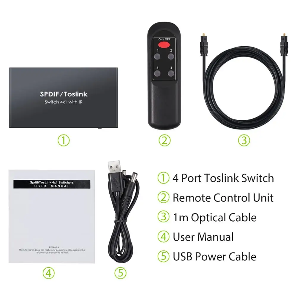 PROSTER Toslink переключатель 4X1 Оптический для DTS AC 3 аудио коммутатор 4 порта пульт