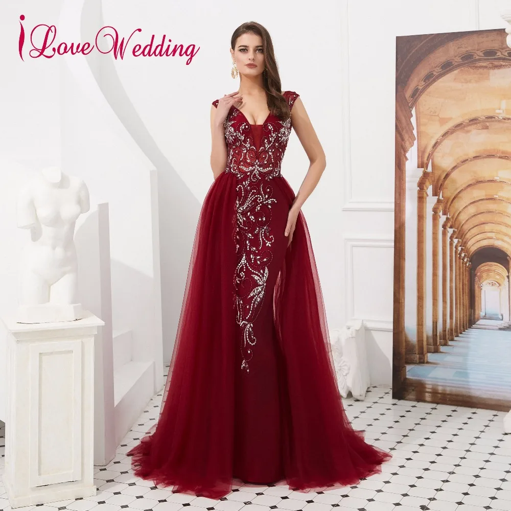 ILoveWedding Robe De Soiree Сексуальное Тонкое торжественное платье с v-образным вырезом и бисером роскошное серое вечернее платье с открытой спиной