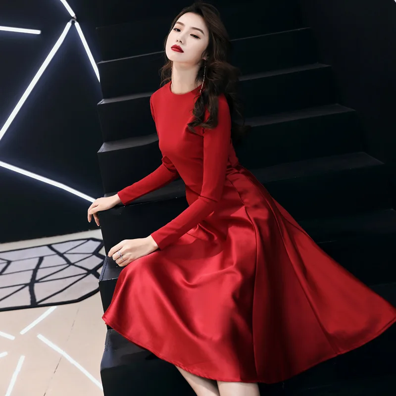 2019 New Red Slim O-Neck long sleeve dress vestido de festa Formal party Chinese Style Dress Vestidos Plus Size XS-XXXL |