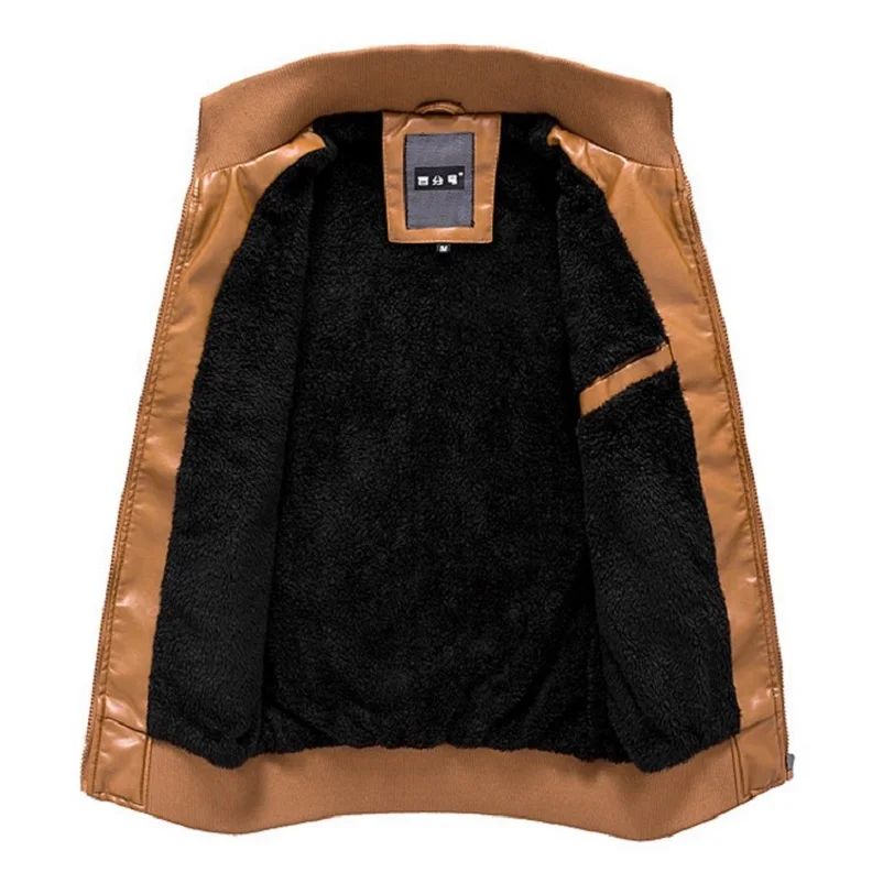 Мужская кожаная куртка Толстая Теплая Флисовая мотоциклетная из искусственной