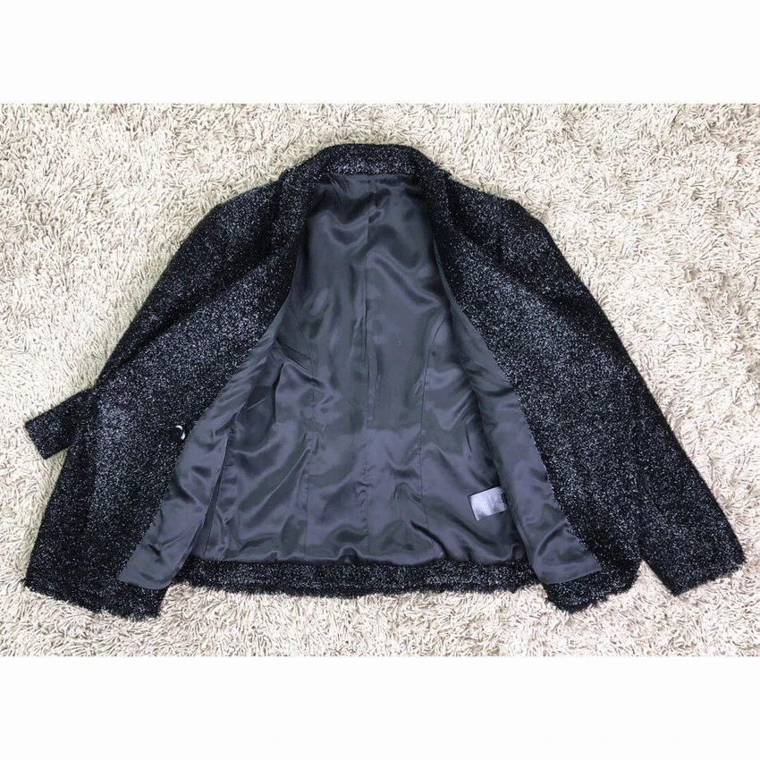 

HIGH STREET Newest Baroque Fashion 2020 Designer Blazer Women's Double Breasted Lacing Belt Sparkle Wool Blazer