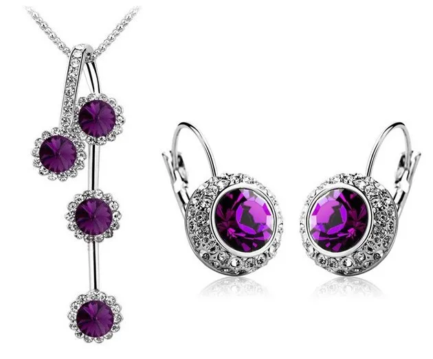 Оптовая моды свитер цепи Австрийский хрусталь кулон ожерелье серьги Комплектов