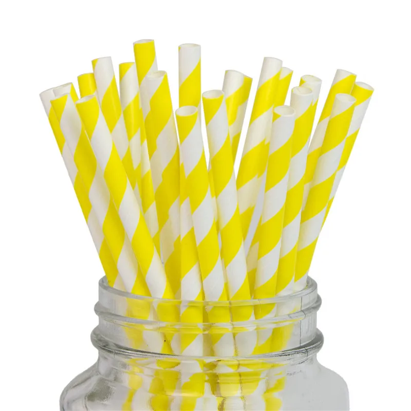 yellow striped 50 шт./партия биоразлагаемые розовые фиолетовые бумажные соломинки для детей на день рождения Свадебные украшения бумажные соломинки вечерние поставки - Цвет: yellow striped