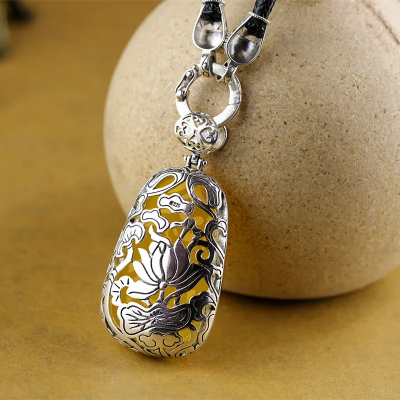 Женское ожерелье с подвеской из большого драгоценного камня 44*25 овальный желтый