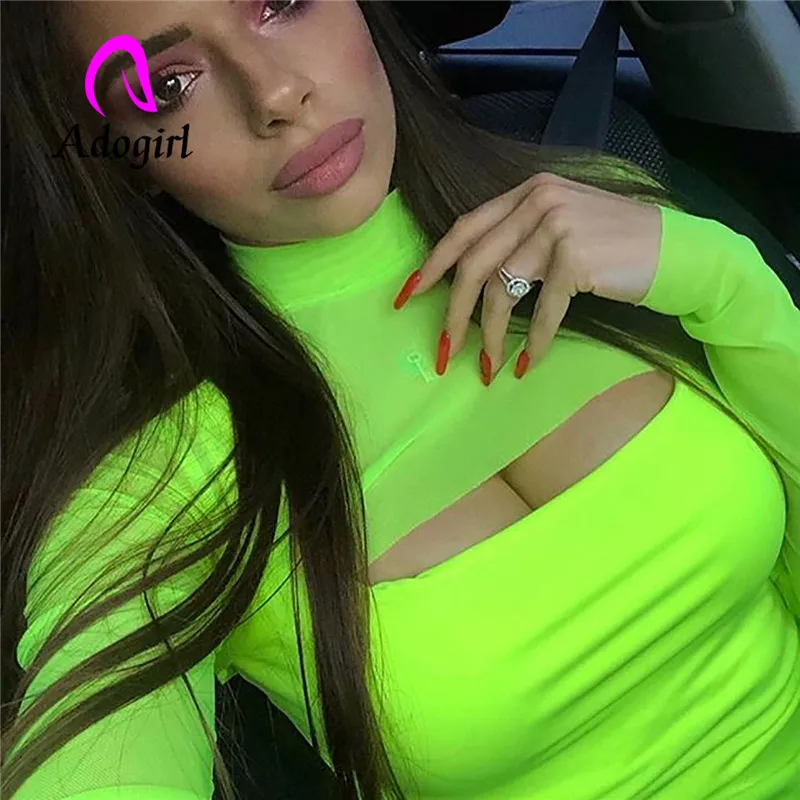 Adogirl флуоресцентный Женский комплект с вырезами спереди длинным рукавом