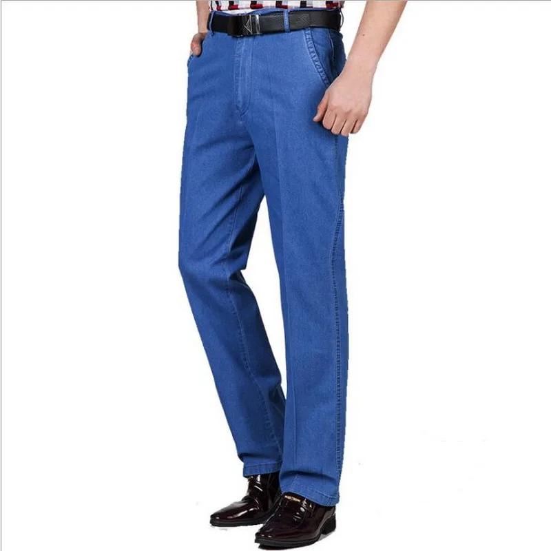 Middle-Aged Men's Fashion Jeans High Waist Loose Stretch Business Casual Denim Pants Men's Jeans Size 30-44